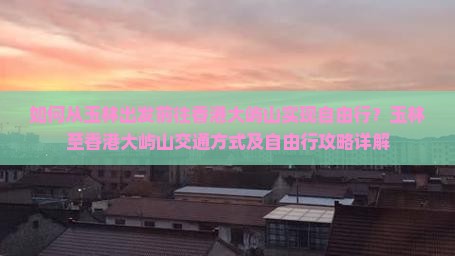如何从玉林出发前往香港大屿山实现自由行？玉林至香港大屿山交通方式及自由行攻略详解
