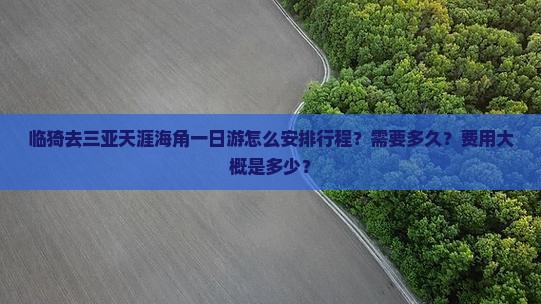 临猗去三亚天涯海角一日游怎么安排行程？需要多久？费用大概是多少？
