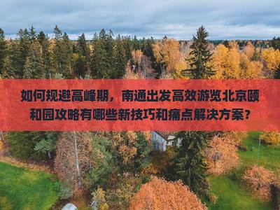 如何规避高峰期，南通出发高效游览北京颐和园攻略有哪些新技巧和痛点解决方案？