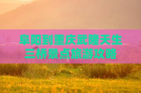 阜阳到重庆武隆天生三桥景点旅游攻略