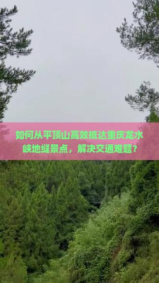如何从平顶山高效抵达重庆龙水峡地缝景点,解决交通难题? 如何从平顶山高效抵达重庆龙水峡地缝景点,解决交通难题?