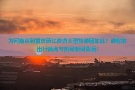 为何南京到重庆两江夜游大型旅游团如此？游客的出行痛点与热词新词背后！