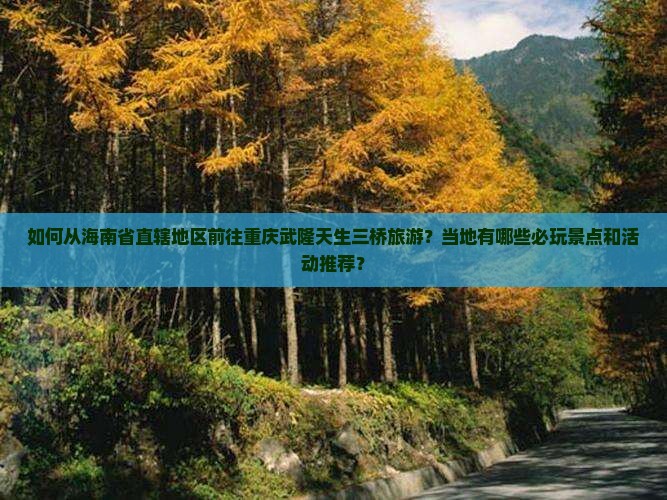 如何从海南省直辖地区前往重庆武隆天生三桥旅游?当地有哪些必玩景点和活动推荐? 如何从海南省直辖地区前往重庆武隆天生三桥旅游?当地有哪些必玩景点和活动推荐?