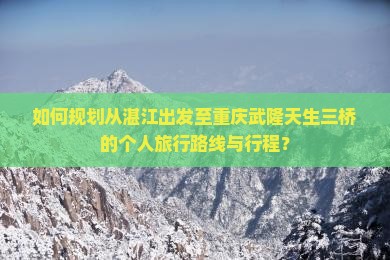 如何规划从湛江出发至重庆武隆天生三桥的个人旅行路线与行程？