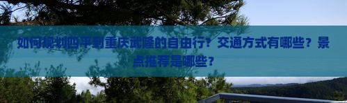 如何规划四平到重庆武隆的自由行？交通方式有哪些？景点推荐是哪些？