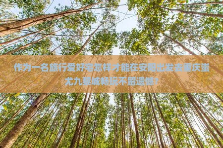 作为一名旅行爱好宅怎样才能在安阳出发去重庆蚩尤九黎城畅玩不留遗憾？