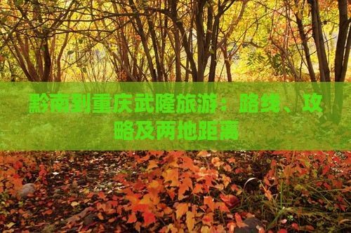 黔南到重庆武隆旅游：路线、攻略及两地距离