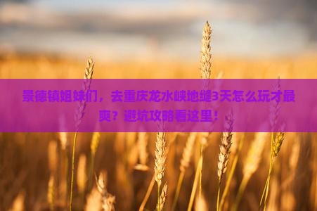 景德镇去重庆龙水峡地缝三日游