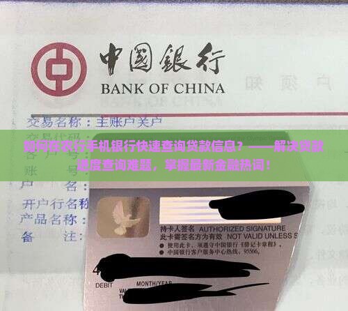 如何在农行手机银行快速查询贷款信息？——解决贷款进度查询难题，掌握最新金融热词！