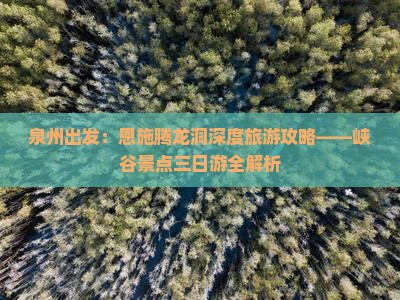 泉州出发：恩施腾龙洞深度旅游攻略——峡谷景点三日游全解析