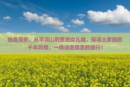 独自漫步，从平顶山到恩施女儿城，探寻土家族的千年风情，一场说走就走的旅行！
