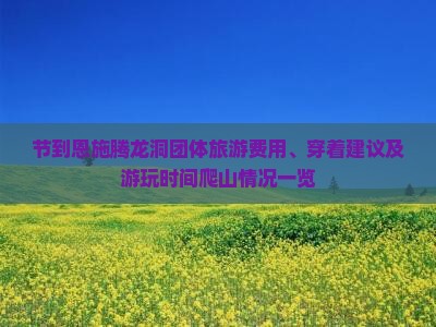 节到恩施腾龙洞团体旅游费用、穿着建议及游玩时间爬山情况一览