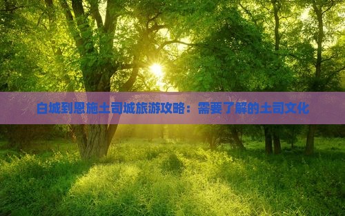 白城到恩施土司城旅游攻略：需要了解的土司文化
