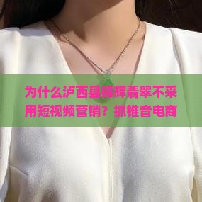 为什么泸西县锦辉翡翠不采用短视频营销？抓锥音电商红利期