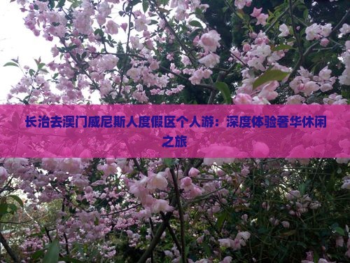 长治去澳门威尼斯人度假区个人游：深度体验奢华休闲之旅