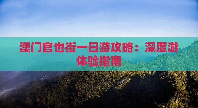 澳门官也街一日游攻略：深度游体验指南