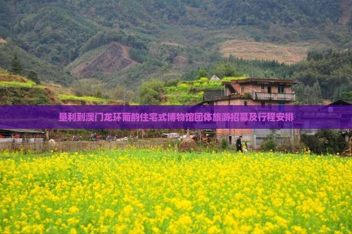 垦利到澳门龙环葡韵住宅式博物馆团体旅游招募及行程安排