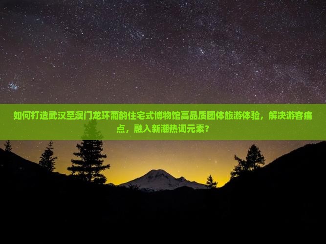 如何打造武汉至澳门龙环葡韵住宅式博物馆高品质团体旅游体验，解决游客痛点，融入新潮热词元素？