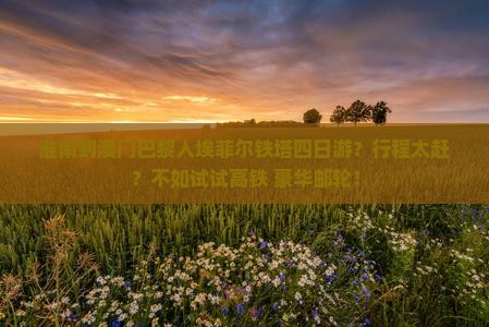 淮南到澳门巴黎人埃菲尔铁塔四日游？行程太赶？不如试试高铁+豪华邮轮！
