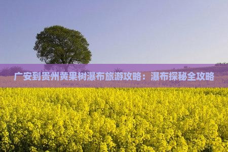 广安到贵州黄果树瀑布攻略
