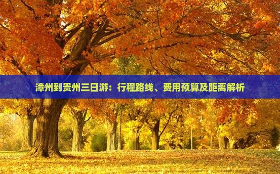 漳州到贵州三日游：行程路线、费用预算及距离解析
