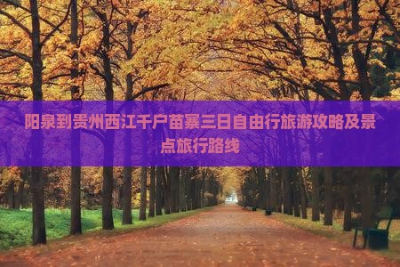 阳泉到贵州西江千户苗寨三日自由行旅游攻略及景点旅行路线