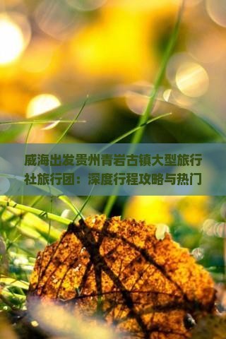 威海出发贵州青岩古镇大型旅行社旅行团：深度行程攻略与热门景点游览之旅