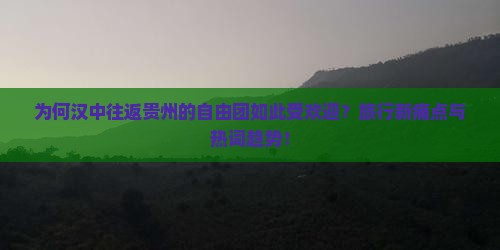 为何汉中往返贵州的自由团如此受欢迎？旅行新痛点与热词趋势！