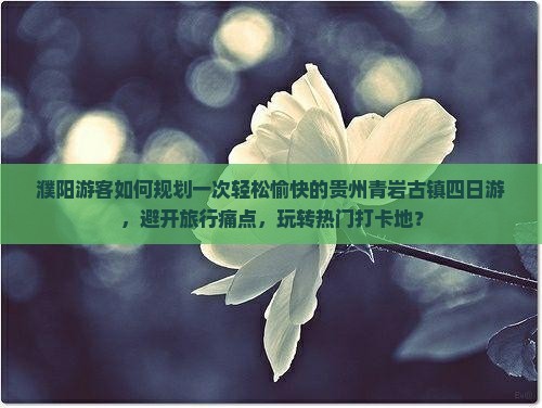 濮阳游客如何规划一次轻松愉快的贵州青岩古镇四日游，避开旅行痛点，玩转热门打卡地？