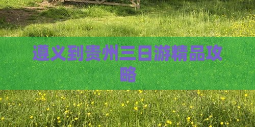 遵义到贵州三日游精品攻略