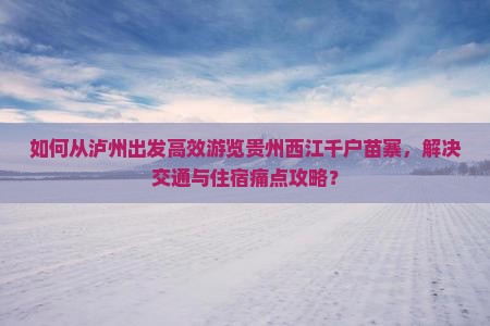 如何从泸州出发高效游览贵州西江千户苗寨，解决交通与住宿痛点攻略？