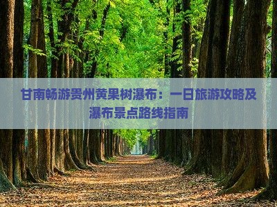 甘南畅游贵州黄果树瀑布：一日旅游攻略及瀑布景点路线指南