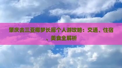 肇庆去三亚椰梦长廊个人游攻略：交通、住宿、美食全解析