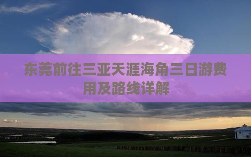 东莞前往三亚天涯海角三日游费用及路线详解