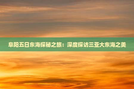 阜阳五日东海探秘之旅：深度探访三亚大东海之美