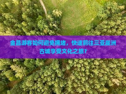 金昌游客如何避免拥堵，快速前往三亚崖洲古城享受文化之旅？