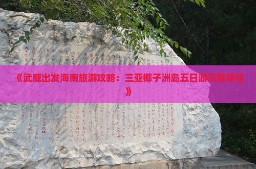 《武威出发海南旅游攻略：三亚椰子洲岛五日游深度体验》