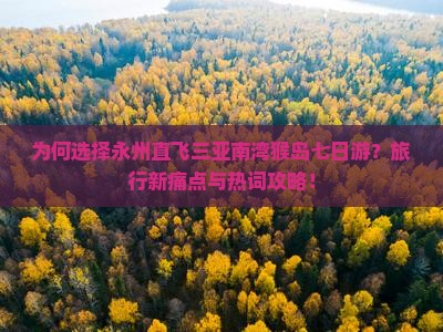 为何选择永州直飞三亚南湾猴岛七日游？旅行新痛点与热词攻略！