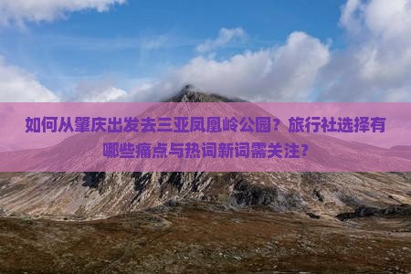 如何从肇庆出发去三亚凤凰岭公园？旅行社选择有哪些痛点与热词新词需关注？