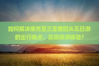如何解决南充至三亚鹿回头五日游的出行痛点，实现畅游体验？