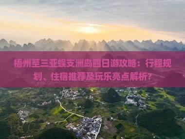 梧州至三亚蜈支洲岛四日游攻略：行程规划、住宿推荐及玩乐亮点解析？