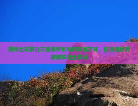 湖州出发前往三亚椰梦长廊的交通方式、住宿选择及旅游攻略全解析