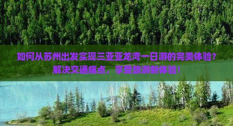 如何从苏州出发实现三亚亚龙湾一日游的完美体验？解决交通痛点，享受旅游新体验！