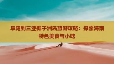 阜阳到三亚椰子洲岛旅游攻略：探索海南特色美食与小吃