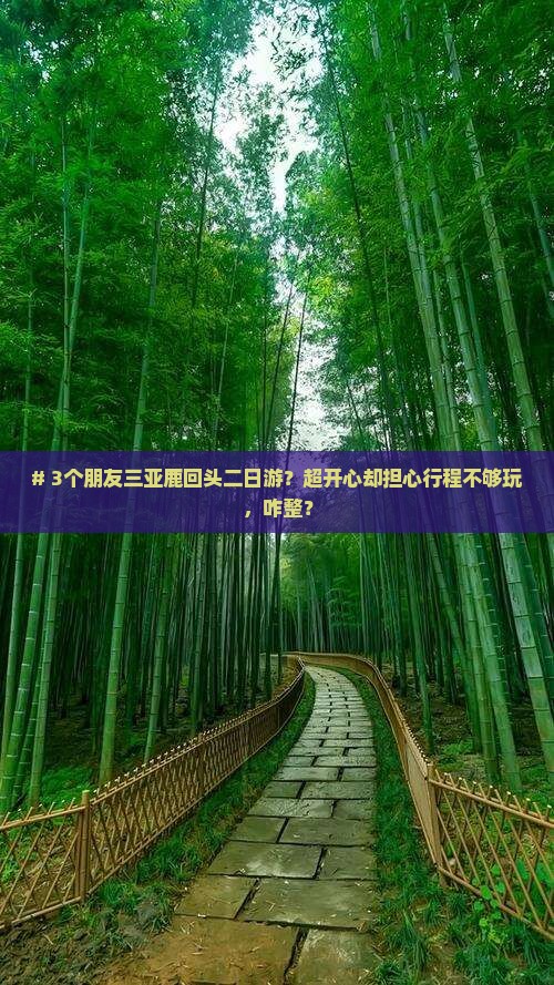 # 3个朋友三亚鹿回头二日游？超开心却担心行程不够玩，咋整？
