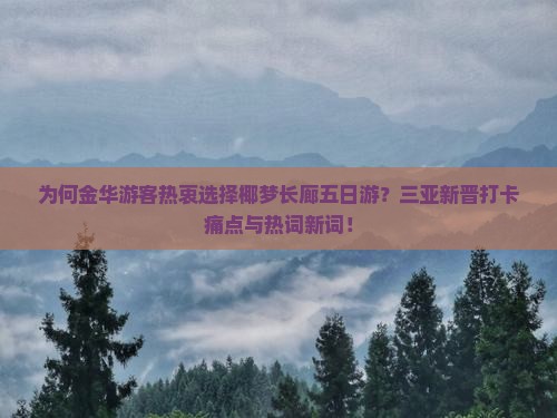 为何金华游客热衷选择椰梦长廊五日游？三亚新晋打卡痛点与热词新词！