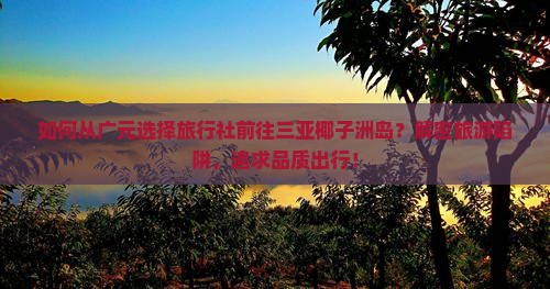 如何从广元选择旅行社前往三亚椰子洲岛？解密旅游陷阱，追求品质出行！