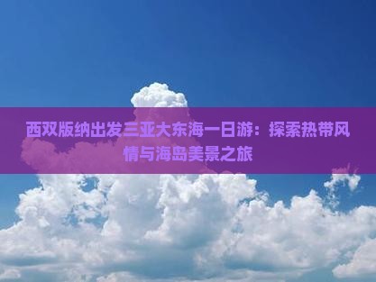 西双版纳出发三亚大东海一日游：探索热带风情与海岛美景之旅