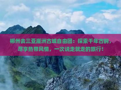 郴州去三亚崖洲古城自由团
