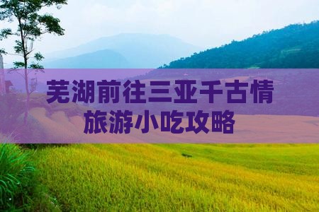 芜湖前往三亚千古情旅游小吃攻略
